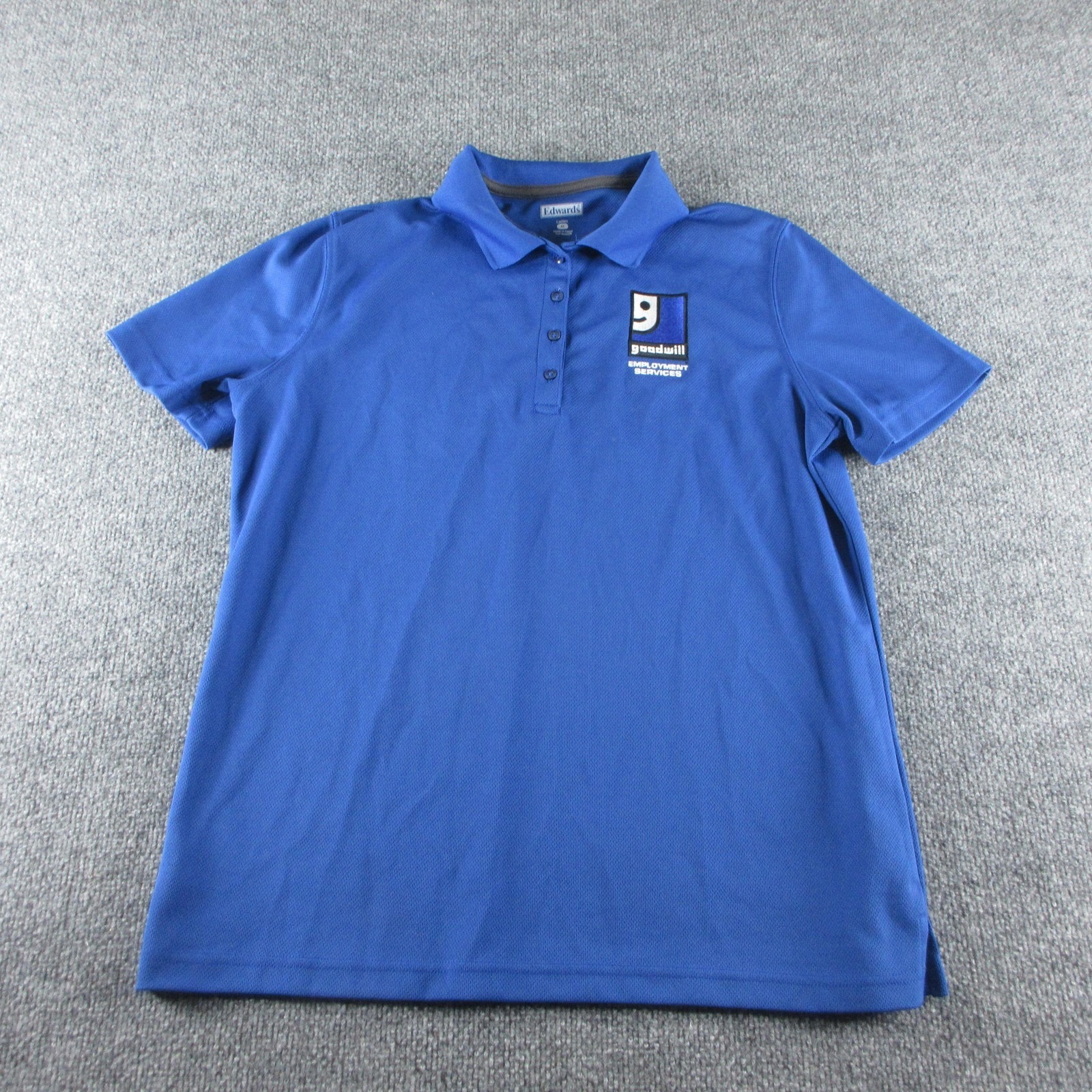 Goodwill Polo Shirt Womens M Blue Short Sleeve Employment Services Logo Employee